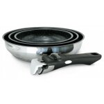 Noir set 20cm - 24cm - 28cm pole inox kitchenpro - venteo - revtement cramique antiadhsif - adapte ...