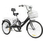 Noir tricycle de 24 pouces pour adulte - 3 roues - 7 vitesses - avec panier - quip dune selle mcanique ...