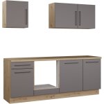 Novacool - bloc cuisine compl�te - ch�ne / gris fonc� - 220 x 60 x 204 cm - plan de travail inclus