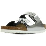 Nu - pieds - birkenstock - arizona - argent blanc marron - synth�tique - boucle de serrage