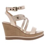 Nu - pieds compens�s haut beige chattawak - brides entrecrois�es aspect cuir de serpent - femme