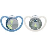 Nuk space night sucette physiologique bleu gris + 0m lot de 2