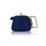 Theiere viggo 1000ml en fonte bleu avec poignee couvercle bois