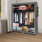 Ohmg penderie souple - armoire grande quatre compartiments avec deux tringles � penderie - gris fonc� ...