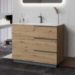 Oikos meuble salle de bain sur pied simple vasque 3 tiroirs couleur - ch�ne dor� mod�le - largeur 100 ...