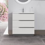 Oikos meuble salle de bain sur pied simple vasque 3 tiroirs couleur - chne blanc modle - largeur 80 ...