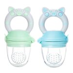 Omabeta 2pcs baby food feeder silicone teething pacifier: blue green safe soft material dust cover design ...
