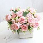 Fleurs artificielles - omabeta - pivoines romantiques - 2 bouquets - 5 t�tes par bouquet - rose