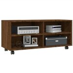 Meuble tv sur roulettes - omabeta - chne marron - 90x35x35cm - bois dingnierie - design contemporain ...
