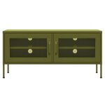 Meuble tv - omabeta - vert olive - 105x35x50 cm - acier - 2 portes en maille Meuble tv - omabeta - vert olive - 105x35x50 cm - acier - 2 portes en maille