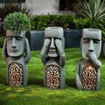 Statue de jardin - omabeta - le de pques - rsine - 93x7x25 cm - clairage led