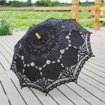 Ombrelle - vitata - dme en coton - dentelle brode - parapluie noir - ouverture manuelle