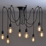 Lustre  8 ampoules e27 - rtro vintage - style industriel - noir - onever