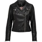 Blouson de motard - only - fermeture clair asymtrique - similicuir - dtails matelasss - noir
