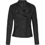 Veste courte en simili daim noir - only - femme - poches zippes - col avec boutons - pression