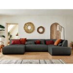 Onyx - canapé panoramique dangle droit 7 places - en tissu - gris foncé Onyx - canapé panoramique dangle droit 7 places - en tissu - gris foncé