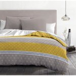 Parure de couette - ophrys - microfibre - gris et moutarde - 140 x 200 cm - doux et r�sistant