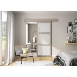 Optimum - kit porte coulissante 3 carreaux + rail + bandeau vérone - h. 204 x l. 83 x p. 4 cm - chêne ... Optimum - kit porte coulissante 3 carreaux + rail + bandeau vérone - h. 204 x l. 83 x p. 4 cm - chêne ...