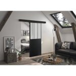 Optimum kit porte coulissante atelier noir + rail 2 amortisseurs + cache rail - 204 x 73 cm - verre dépoli ... Optimum kit porte coulissante atelier noir + rail 2 amortisseurs + cache rail - 204 x 73 cm - verre dépoli ...