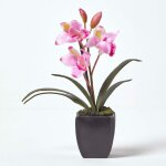 Orchid�e artificielle rose en pot noir 38 cm