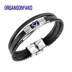 Organgonfand r�tro bracelet hommes en tissage multicouche cuir crois� simple en acier inoxydable � la ...