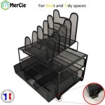 Organisateur de bureau en maille m�tal noir. trieur robuste avec patins antiderapants et anti rayures. ...