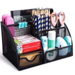 Organisateur de bureau en maille métallique avec 7 compartiments dont tiroir et pot crayon rangement ... Organisateur de bureau en maille métallique avec 7 compartiments dont tiroir et pot crayon rangement ...