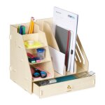 Relaxdays organiseur bureau 3 porte - documents 3 tagres 2 porte - stylos 1 tiroir diy mdf marron clair ...