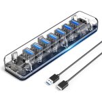 Orico usb 3. 0 hub 7 ports usb 3. 0 transparent avec hub de bureau voyant bleu et deux ports dalimentation ...