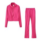 Os haut de chemise de survêtement de couleur unie de tirette de mode de femmes et survêtement de pantalon ... Os haut de chemise de survêtement de couleur unie de tirette de mode de femmes et survêtement de pantalon ...