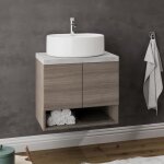 Oslo meuble 2 portes pour vasque � poser couleur - ch�ne fum� & plan gris b�ton mod�le - largeur 60 cm ...