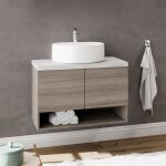Oslo meuble 2 portes pour vasque  poser couleur - chne fum & plan gris bton modle - largeur 80 cm ...