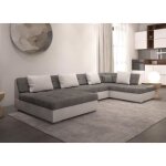 Otia - canap� dangle panoramique et convertible xxl en u - en simili et tissu - angle droit (gris et ...