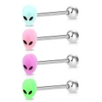 Piercing langue - oufer - 4pcs - acier chirurgical 316l - hypoallergnique - extraterrestre noir