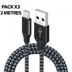 Ouismart pack de 3 cbles micro usb 2 mtres noir nylon tress chargeur data usb compatible samsung ...
