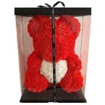 Ours en rose rouge avec c?ur blanc ? 35 cm de hauteur ? 25 cm de largeur + boite happy everyday ? saint ...