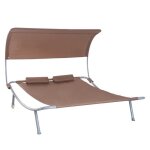 Outsunny bain de soleil 2 places lit de jardin design contemporain toit rglable 2 roulettes 2 oreillers ...