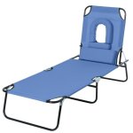 Bain de soleil - outsunny - pliable transat inclinable 4 positions 3 coussins fournis - m�tal - bleu