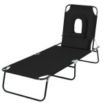 Outsunny bain de soleil pliable transat inclinable 4 positions chaise longue de lecture 3 coussins fournis ...