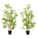 Bambous artificiels - outsunny - lot de 2 hauteur 12 m 369 feuilles denses pot inclus - plastique - noir ...