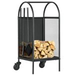 Outsunny chariot - porte bûches - range bûches - multi - accessoires avec 2 roulettes métal noir Outsunny chariot - porte bûches - range bûches - multi - accessoires avec 2 roulettes métal noir