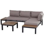 Outsunny ensemble salon de jardin dangle design contemporain 5 places coussins marron table basse alu. ...