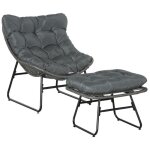 Fauteuil de jardin - outsunny - avec repose - pieds m�tal r�sine tress�e aspect rotin coussins - m�tal ...