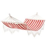 Outsunny - hamac - coton - 200x100cm - rouge cr�me ray�