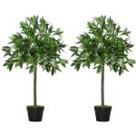 Lauriers artificiels - outsunny - lot de 2 boules hauteur 090 m 564 feuilles r�alisme - plastique - noir ...