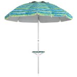 Outsunny - parasol de plage - polyester - 190x190x215cm - bleu vert et blanc ray�