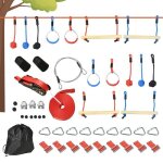 Outsunny parcours dobstacles ninja pour enfants agres de balancoire 30 accessoires 10 m de slackline ...