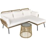 Ensemble salon de jardin - outsunny - angle moduable 4 places r�sine tress�e table basse coussins - polyester ...