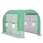 Serre de jardin tunnel - outsunny - surface 6 m� ch�ssis renforc� double porte zipp�e 4 fen�tres - pe ...