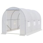 Serre tunnel de jardin - outsunny - 9m� - 445x200x200 cm - porte 6 fen�tres - cadre en m�tal b�che pe ...